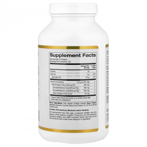 California Gold Nutrition, Омега-3, рыбий жир премиального качества, 240 рыбно-желатиновых капсул California Gold Nutrition, Омега-3, рыбий жир премиального качества, 240 рыбно-желатиновых капсул